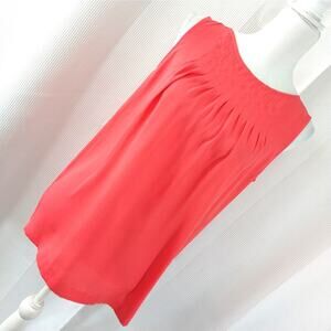 ANN TAYLOR LOFT! PERSIMMON ORANGE PLEAT NECK, FLOWY, DRAPEY SLEEVELESS TOP! SZ S